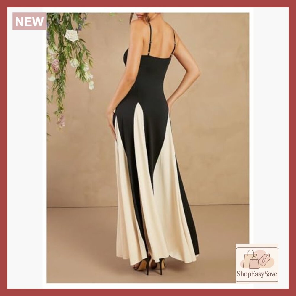 Elegant Spaghetti Strap Maxi Dress Flowy Formal Party Wear Chic Minimal - Picture 2 of 5